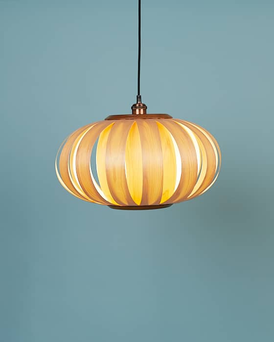 pendant wooden light switched on