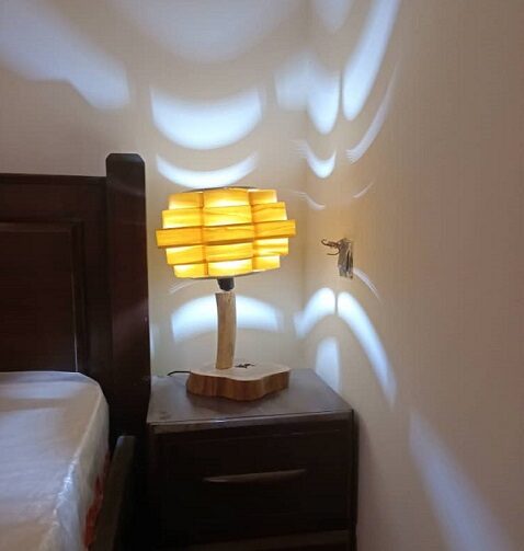 bedside lamp made from wood